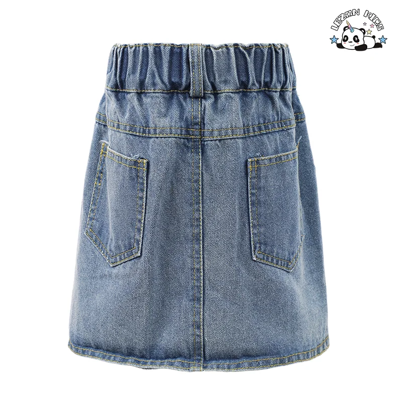 LEZONKIDS - OEM Custom Design A-Line Children Denim Skirt Hand Make Gems 2-14 Years Girls Denim Skirt